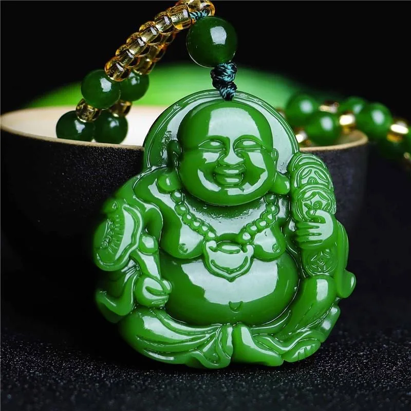Necklaces - Cinese Verde Giada Buddha Maitreya Collana