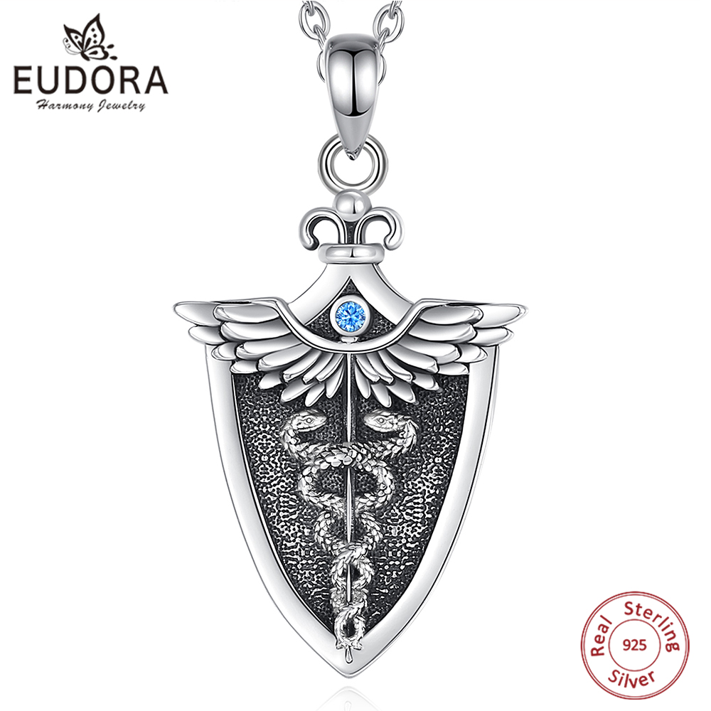925 Sterling Silver Chain Necklace Men - Eudora originale 925 Sterling Silver Caduceus