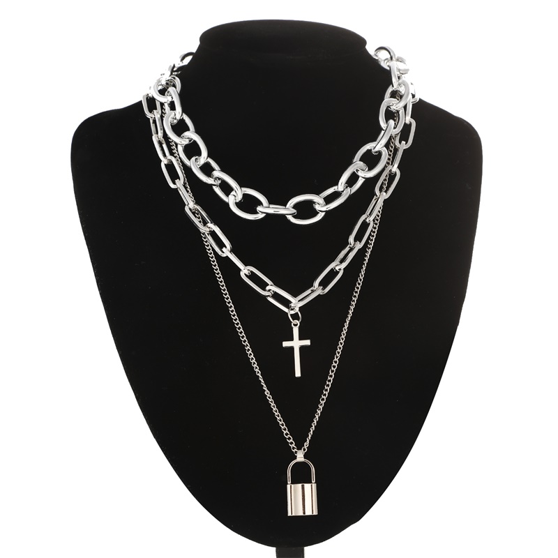 Layered Pendant Necklace Aesthetic - FNQUFUJ Collana a catena punk con