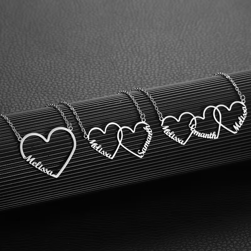 Custom Name Necklace Stainless Steel - Collana Personalizzata con Cuori Intrecciati e