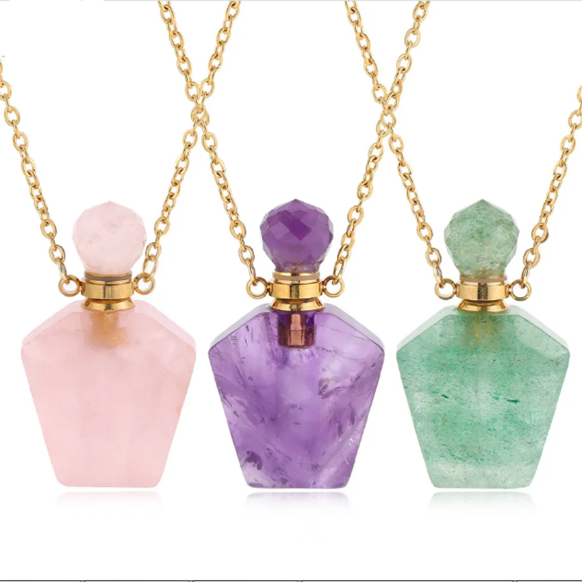 Crystal Pendant Necklace Natural Stone - Collana con Pendente Diffusore di Profumo