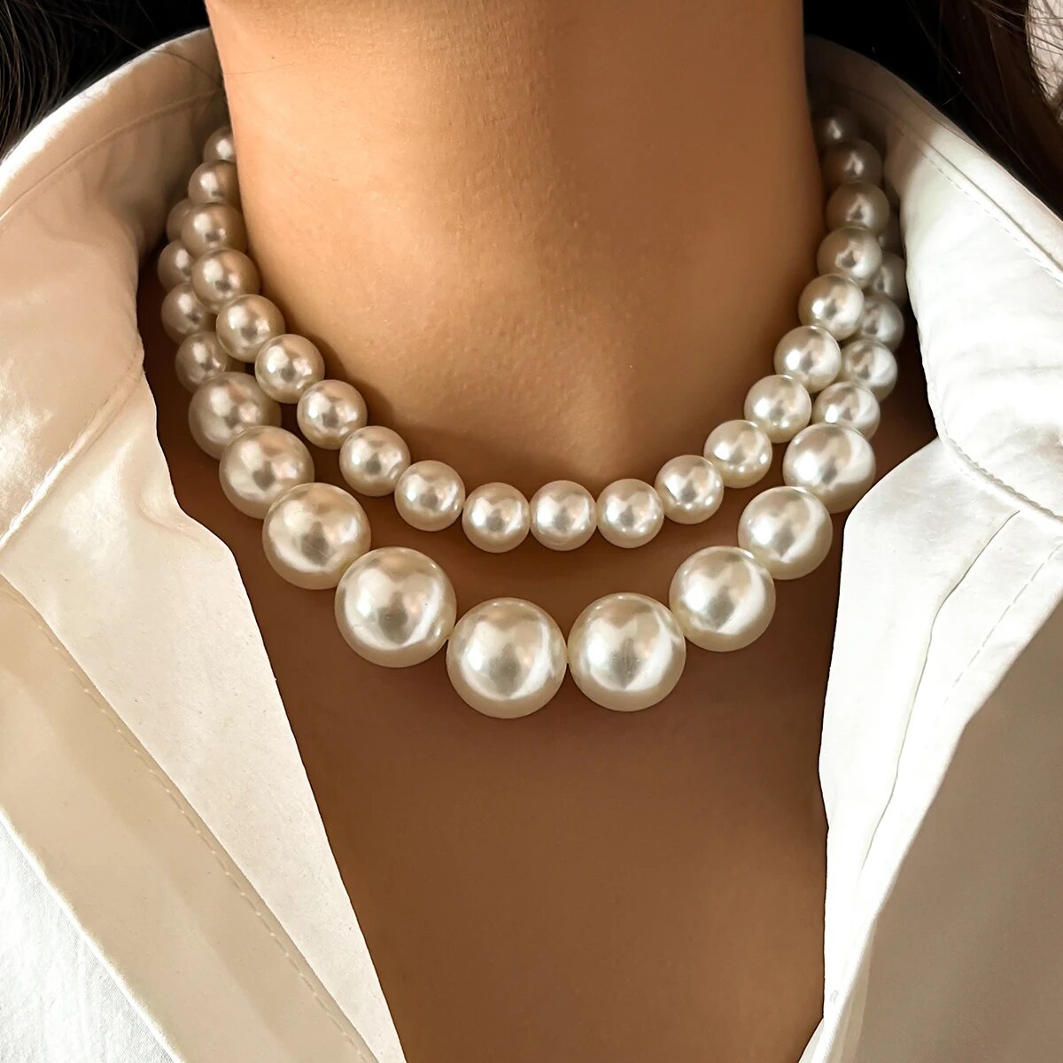 Pearl Choker Necklace Vintage - 2 Pz/set Esagerato Grande Imitazione Perla