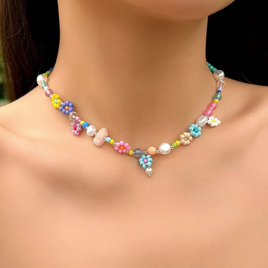 Pearl Choker Necklace Vintage - Boho Simple Beads imitazione collana girocollo