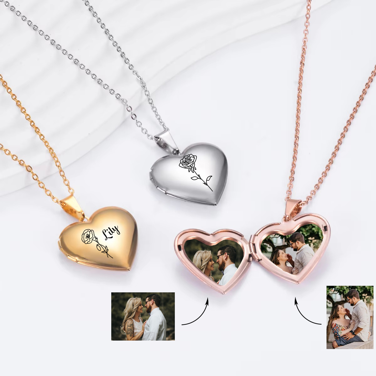 Heart Locket Necklace Photo - Collana personalizzata con medaglione con fiore