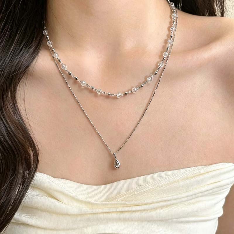 Layered Pendant Necklace Aesthetic - Nuova collana girocollo in cristallo trasparente