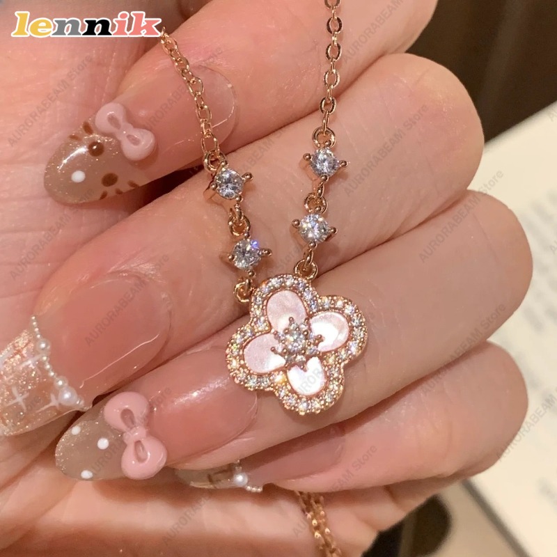 Layered Pendant Necklace Aesthetic - Collana con conchiglie rosa, ciondolo con
