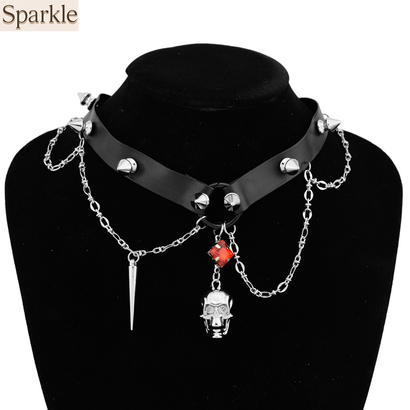 Girocollo in pelle con teschio - Goth Punk Spike Choker recensione e prezzo